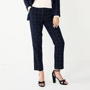 LOFT Women's Navy Blue‎ Plaid High-Rise Leggings Ponte Pants - Size M